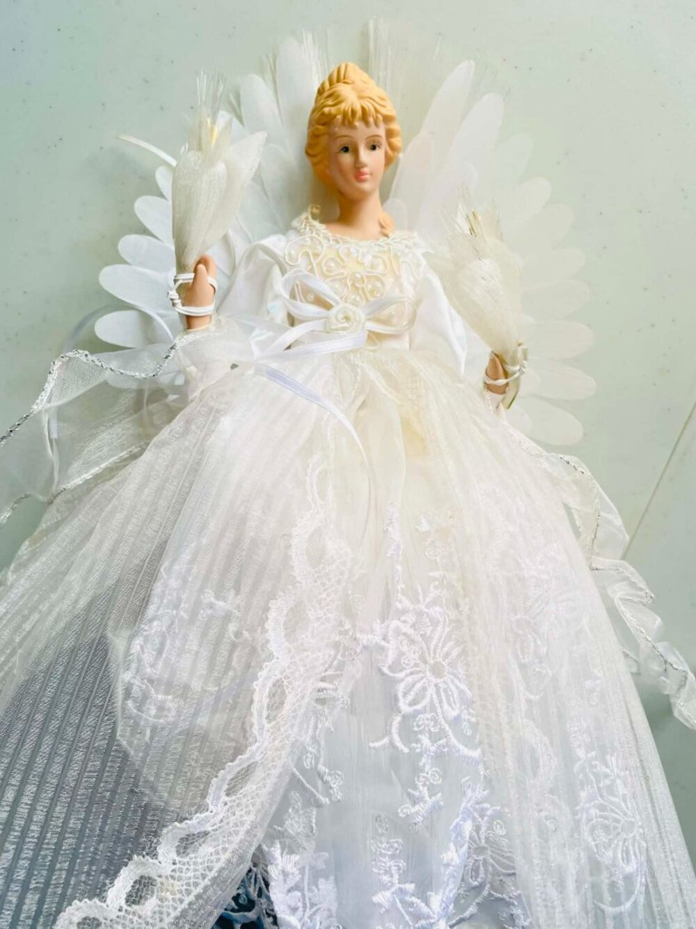 Vintage Fiber Optic Angel Christmas Tree Topper Lighted Color Changing 15''apprx